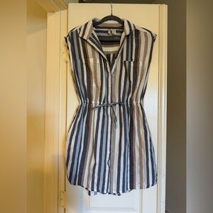 Japna Black, White, and Tan Striped Mini Dress